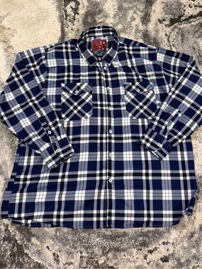 Dixxon “The Crabber” Flannel Shirt 4X Blue White Plaid Button Up Rare
